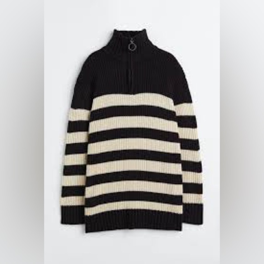 H&M Black and Cream Striped Sweater